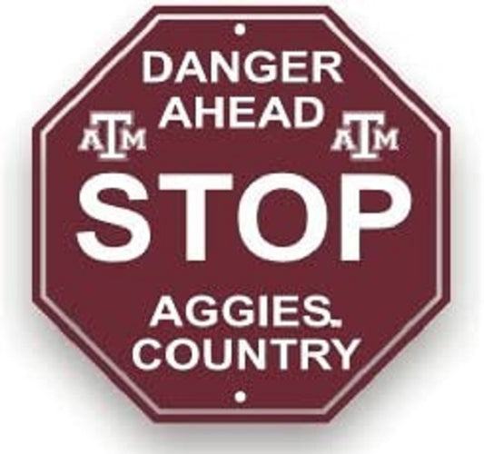 Texas A&M Aggies 12"x12" stop sign, plastic, featuring team colors and graphics. Officially licensed by the NCAA.