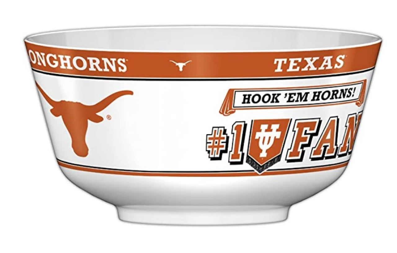 Texas Longhorns All JV Party Bowl with vibrant team colors, durable melamine construction, and food-safe design, measures 11.75 x 6 inches