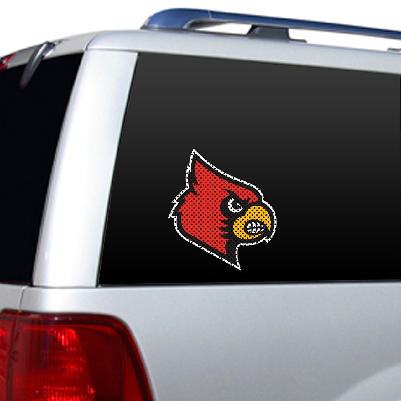 Louisville Cardinals 12x10 NCAA die cut window film with team logo and colors, officially licensed by Fremont Die.