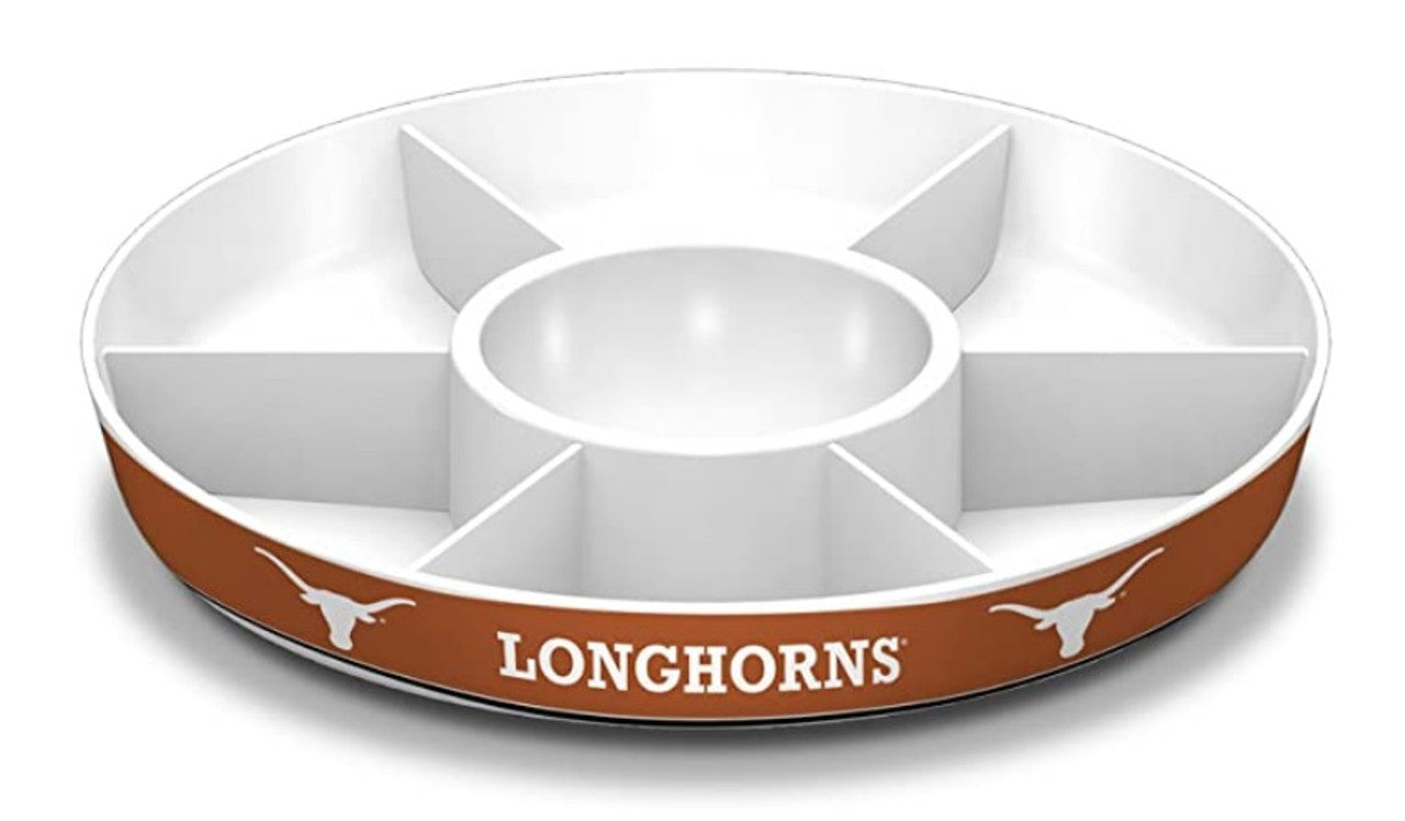 Texas Longhorns 14.5-inch NCAA party platter made of durable melamine with bold team colors and graphics.