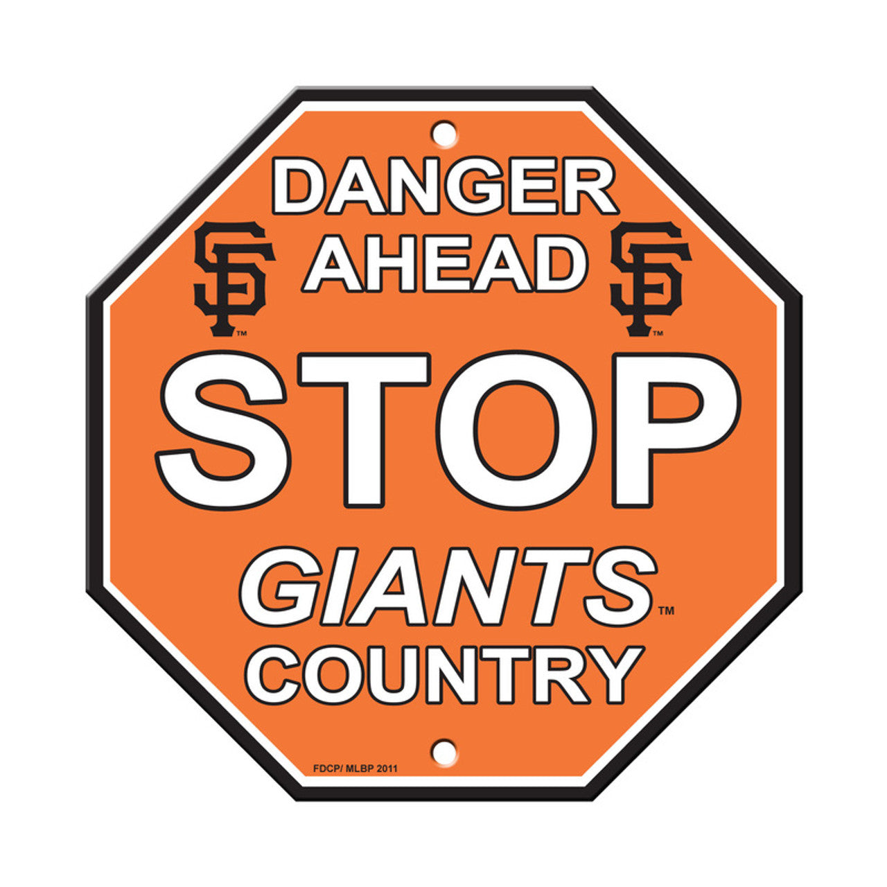 San Francisco Giants 12"x12" stop sign, plastic, featuring bold team colors and graphics. Officially licensed by MLB.