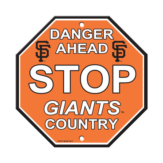 San Francisco Giants 12"x12" stop sign, plastic, featuring bold team colors and graphics. Officially licensed by MLB.