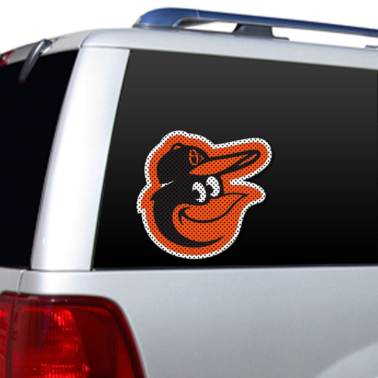 Baltimore Orioles 12 inch die cut window film with MLB graphics, durable licensed design, simple to apply to most windows.