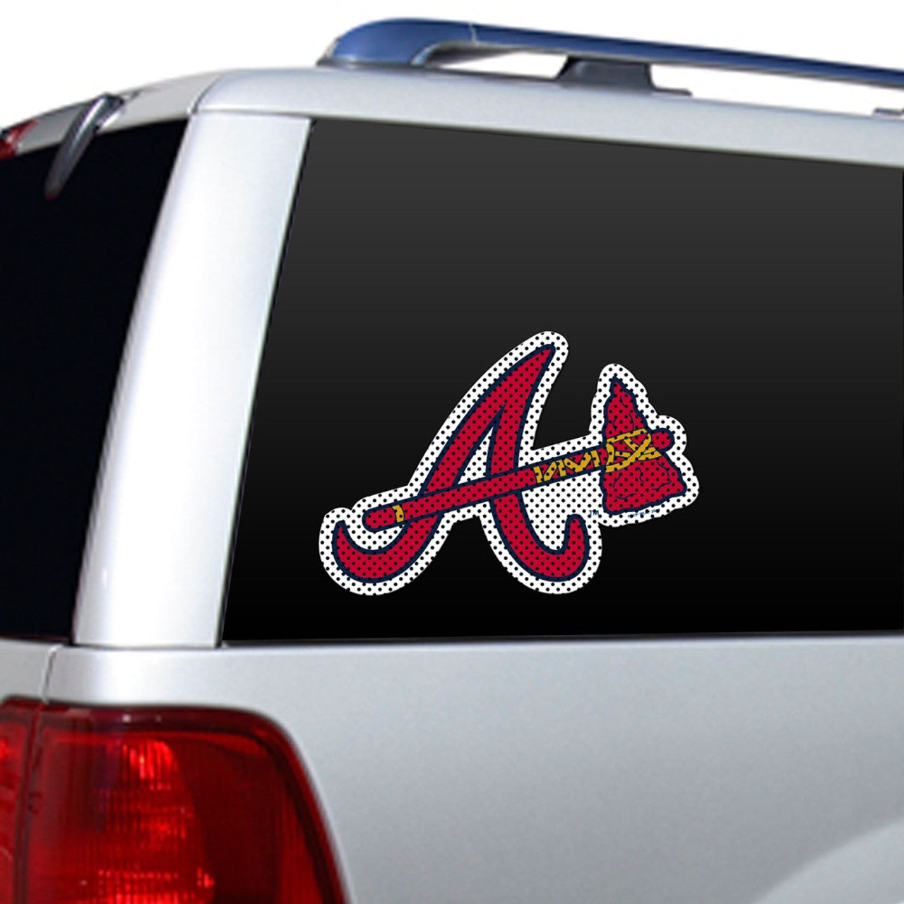 Atlanta Braves 12 inch die cut window film with team graphics, MLB licensed, durable design, simple to apply on windows.