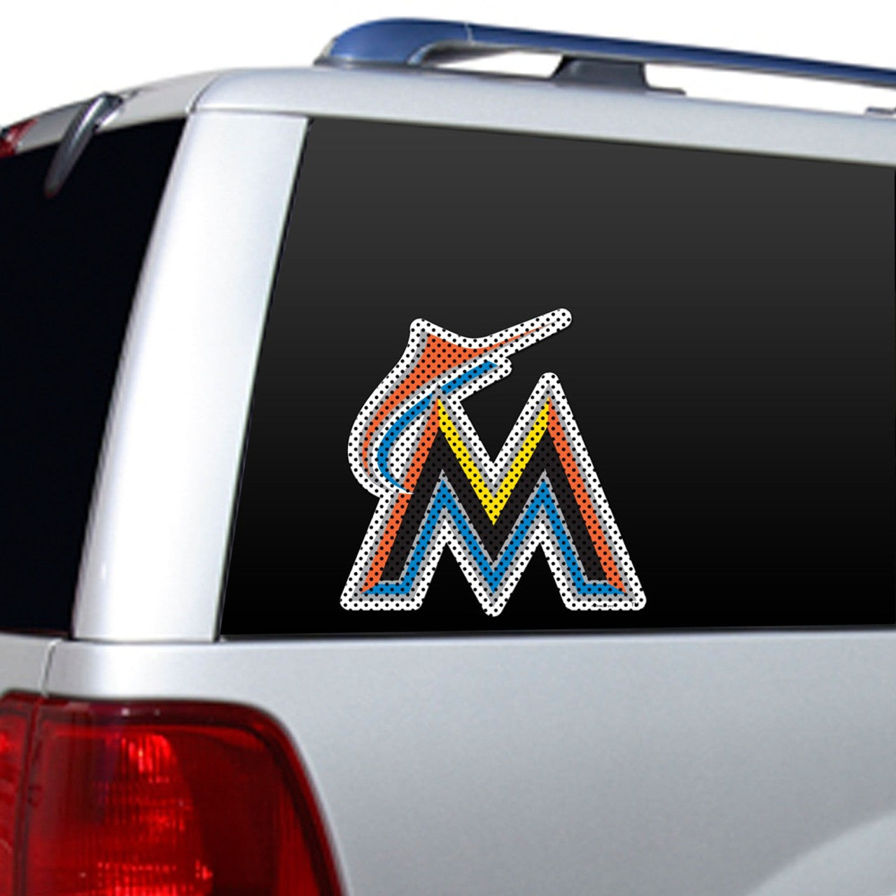 Miami Marlins 12" x 10" MLB die cut window film featuring official team graphics in vibrant colors by Fremont Die.
