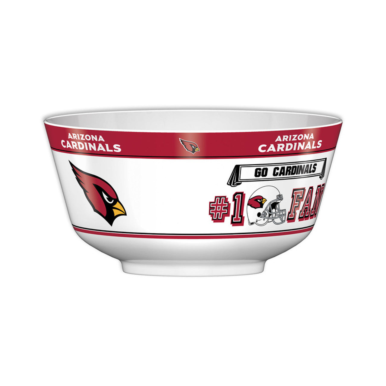 Arizona Cardinals All Pro Party Bowl with bold team graphics, durable melamine, and food-safe design, measures 11.75 x 6 inches.