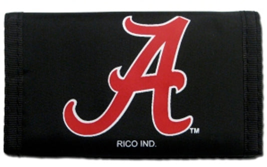 Alabama Crimson Tide Trifold Wallet by Rico. Black with team logo. Men's/Kids. Made of Nylon, Officially Licensed.