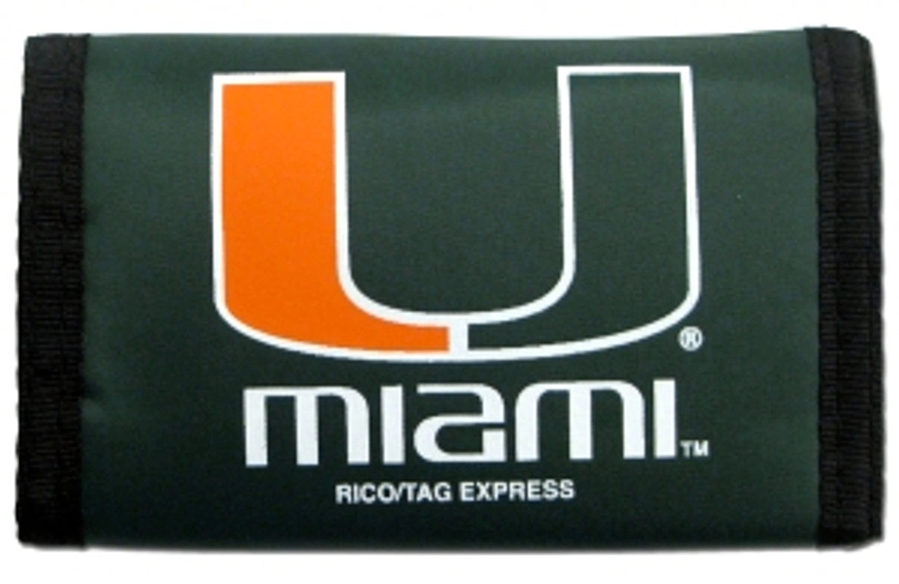 Miami Hurricanes Trifold Nylon Wallet: Compact team pride. Vibrant colors, logo detail. Ideal accessory for fans on the go