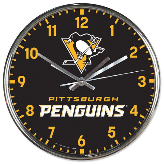 Pittsburgh Penguins 12" Round Chrome Wall Clock