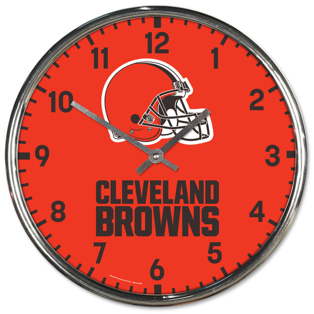 Cleveland Browns NFL 12" Round Chrome Clock by Wincraft. Bold team graphics, brand new, officially licensed. Batteries not included.