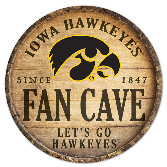Iowa Hawkeyes NCAA round barrel top wood sign 14 inch wall decor by Wincraft