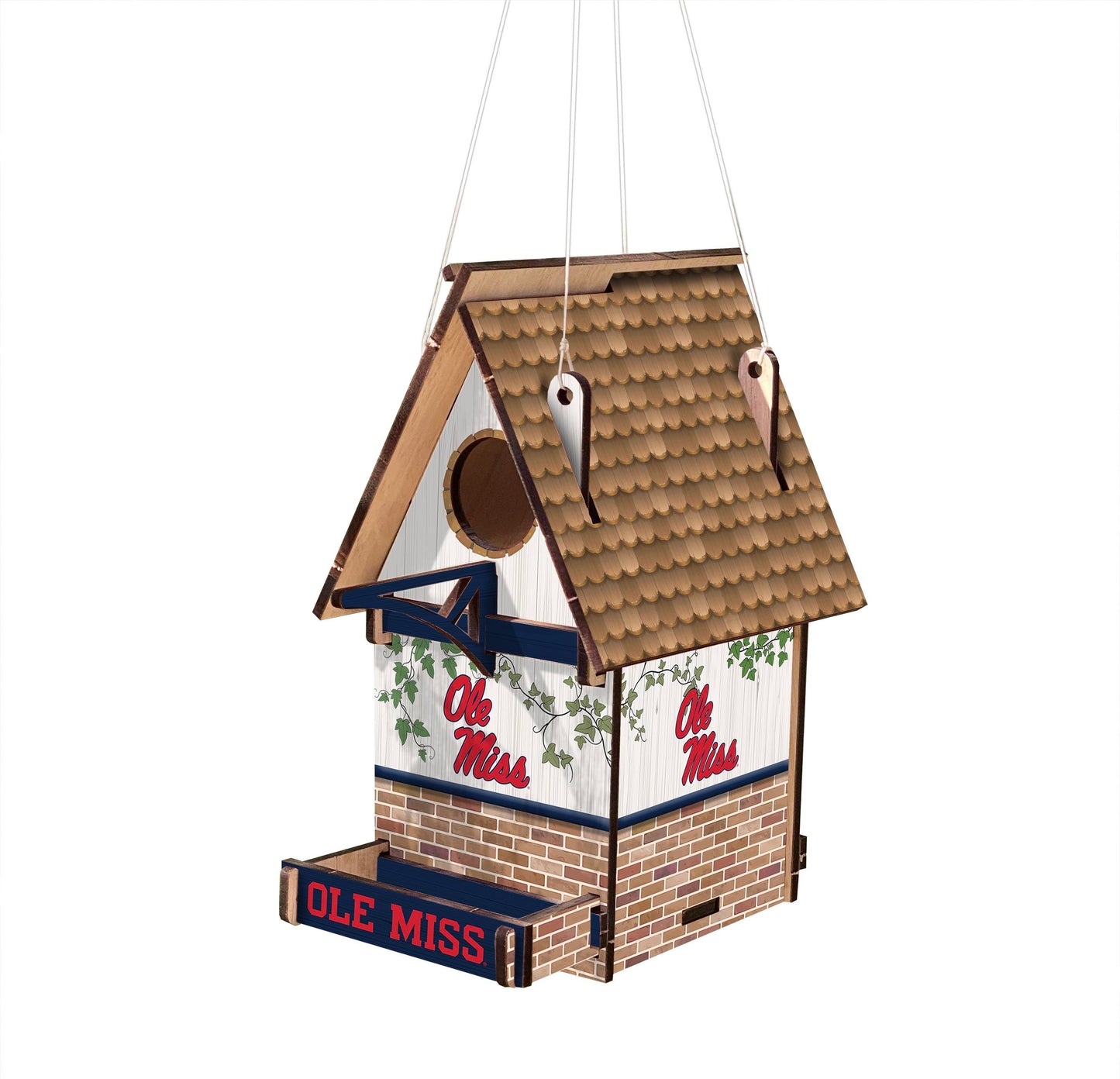 Show your pride for the Mississippi {Ole Miss} Rebels with this officially licensed wood birdhouse. Crafted in the USA, this birdhouse is designed with team graphics and colors to show your team spirit in style. Constructed with MDF and measuring 15" x 15"