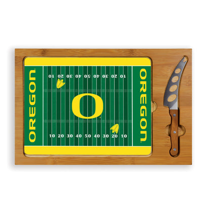 Oregon Ducks Icon Glass Top Cutting Board & Knife Set with bamboo base and stainless steel knife