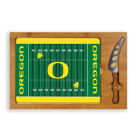 Oregon Ducks Icon Glass Top Cutting Board & Knife Set with bamboo base and stainless steel knife