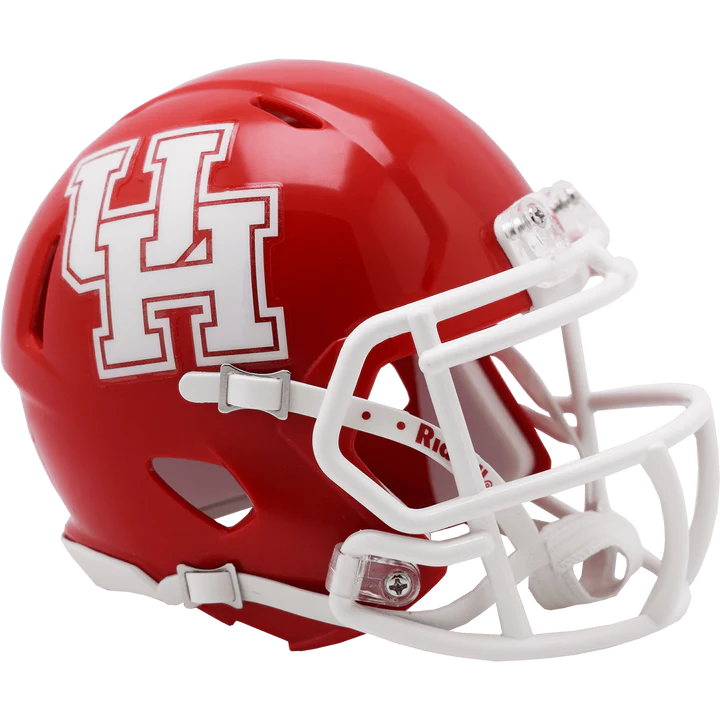 Houston Cougars NCAA Red 5" Speed mini helmet with chinstrap, foam padding, metal faceguard, autographs