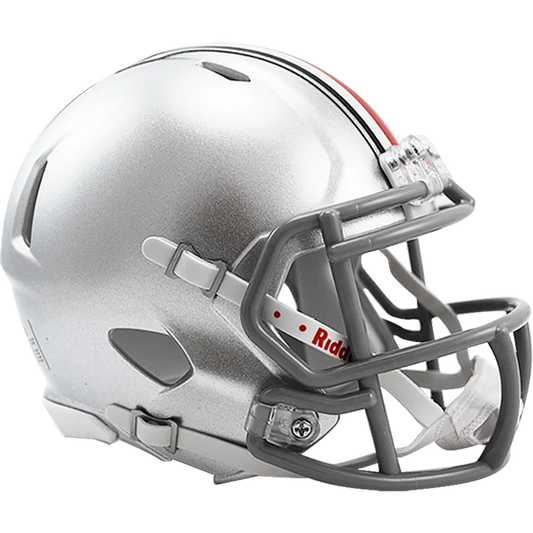 Ohio State Buckeyes Riddell mini speed helmet with metal faceguard, chin strap, foam padding, 5.5 inches tall


