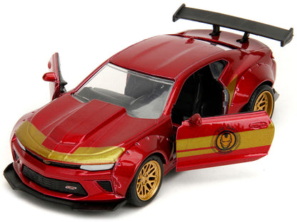 2016 Chevrolet Camaro Red Metallic and Gold and Iron Man Diecast Figure "The Avengers" "Hollywood Rides" Series 1/32 Diecast Model Car by Jada