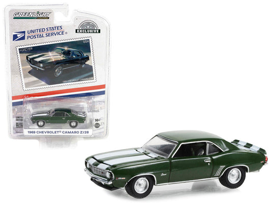 1969 Chevrolet Camaro Z/28 Green USPS "2022 Pony Car Stamp Collection by Artist Tom Fritz" "Hobby Exclusive" Series 1/64 Diecast Car by Greenlight