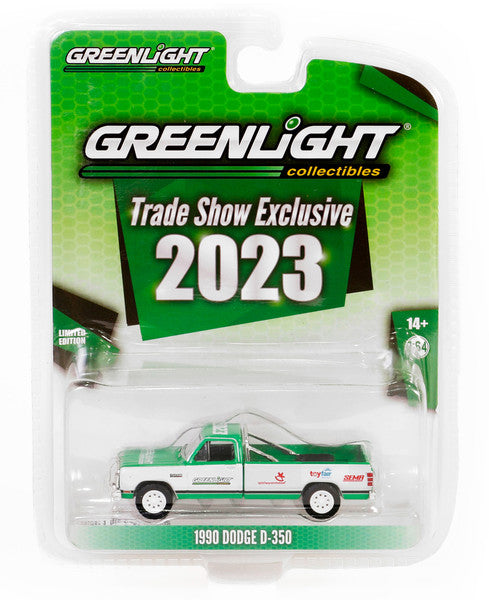 1990 Dodge D-350 Pickup Truck Green and White "2023 GreenLight Trade Show Exclusive" "Hobby Exclusive" Series 1/64 Diecast Model Car by Greenlight