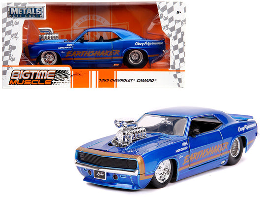 1969 Chevrolet Camaro "Earthshaker" Candy Blue with Gold Stripe "Bigtime Muscle" 1/24 Diecast Model Car by Jada