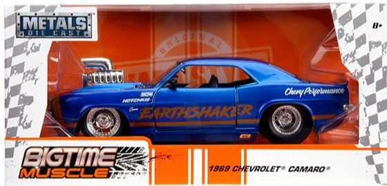 1969 Chevrolet Camaro "Earthshaker" Candy Blue with Gold Stripe "Bigtime Muscle" 1/24 Diecast Model Car by Jada