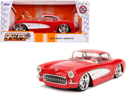 1957 Chevrolet Corvette Red with Red Interior 1/24 Diecast Model Car from Jada's "Bigtime Muscle" Series with opening parts.