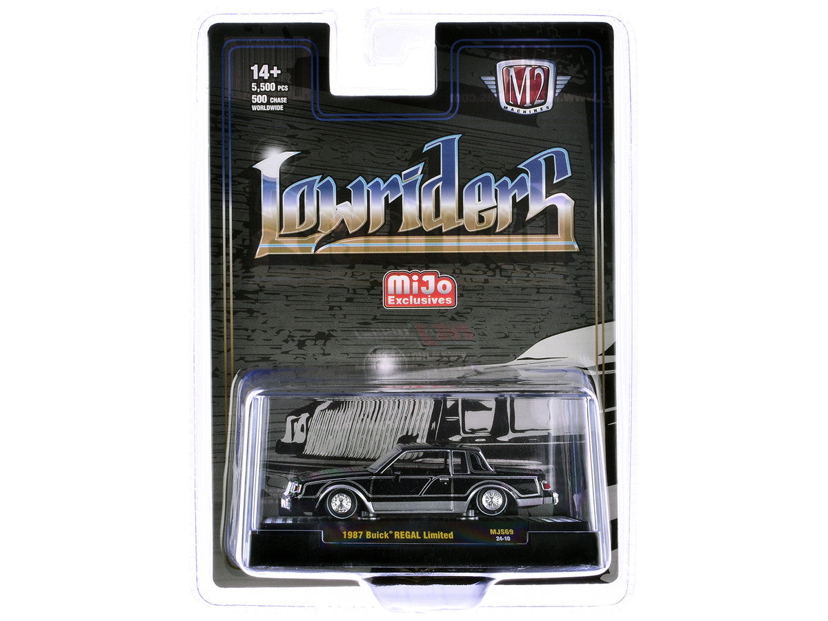 1987 Buick Regal Limited Lowrider Black with Silver Graphics "Lowriders" Ltd. Edition to 5500 pieces Worldwide 1/64 Diecast Model Car by M2 Machines