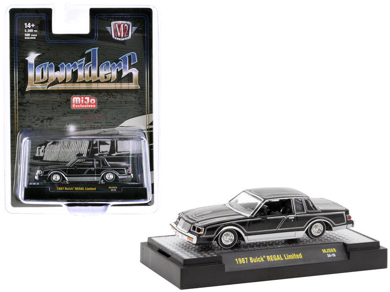 1987 Buick Regal Limited Lowrider Black with Silver Graphics "Lowriders" Ltd. Edition to 5500 pieces Worldwide 1/64 Diecast Model Car by M2 Machines