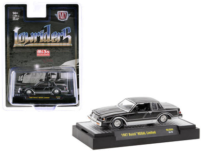 1987 Buick Regal Limited Lowrider Black with Silver Graphics "Lowriders" Ltd. Edition to 5500 pieces Worldwide 1/64 Diecast Model Car by M2 Machines