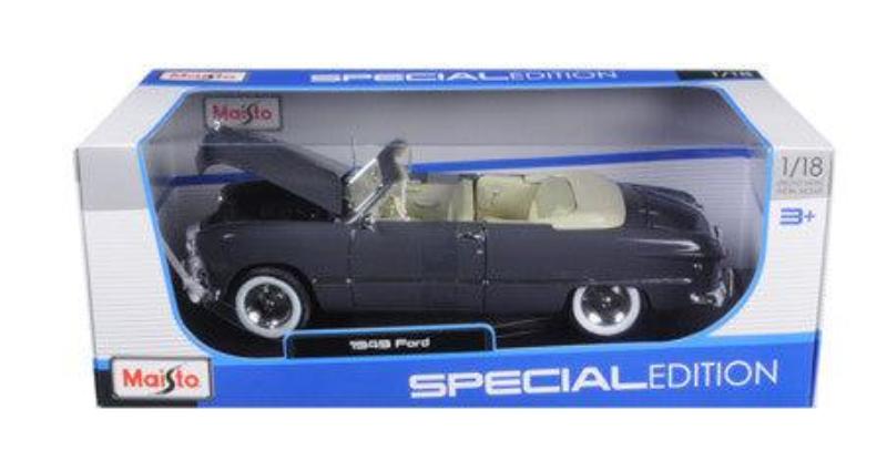 Boxed view of 1949 Ford Convertible Gray 1/18 Diecast Model Car by Maisto