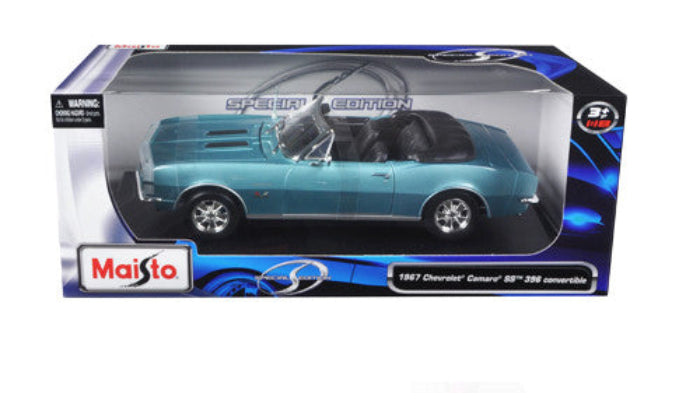 1967 Chevrolet Camaro SS 396 Convertible Turquoise 1/18 Diecast Model Car by Maisto
