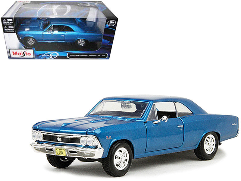 Maisto 1966 Chevrolet Chevelle SS 396 Blue Metallic, 1/24 Diecast Model Car with opening hood and doors, real rubber tires