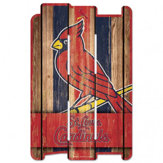 St. Louis Cardinals 11x17 wood fence sign made from durable 3/8 inch hardboard with vibrant team graphics, officially licensed by Wincraft