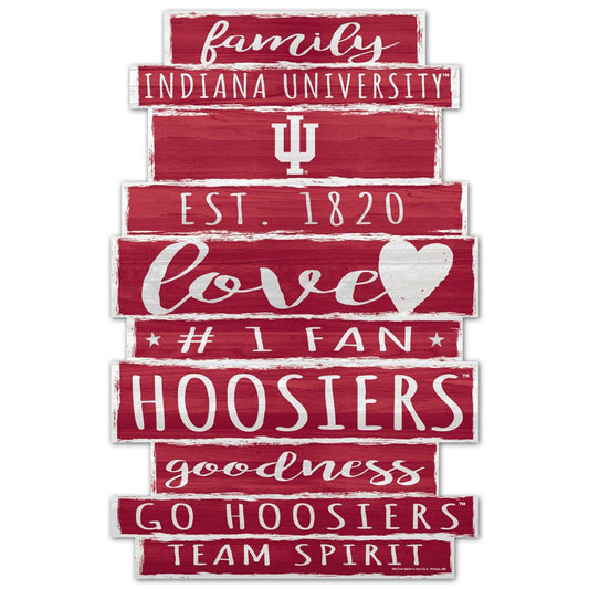 Indiana Hoosiers 11x17 wooden wall sign with family word design, team colors, and official Wincraft license