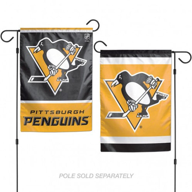 Pittsburgh Penguins 12x18 two-sided NHL garden flag with vibrant team graphics on durable polyester by Wincraft
