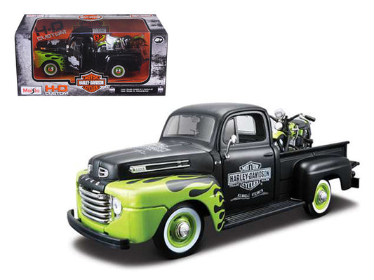 Maisto 1/24 Diecast 1948 Ford F-1 Pickup "Harley Davidson" & 1948 Harley Davidson FL Panhead Motorcycle. Officially licensed, detailed, new in box