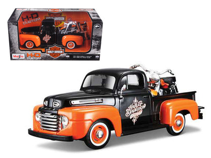 Maisto 1948 Ford F-1 Pickup with 1958 Harley Davidson FLH Duo Glide 1/24 diecast. New, with real rubber tires and detailed interiors.