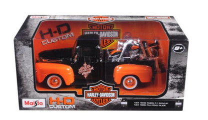 Maisto 1948 Ford F-1 Pickup with 1958 Harley Davidson FLH Duo Glide 1/24 diecast.  In Box