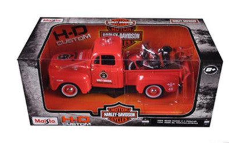 1/24 Diecast 1948 Ford F-1 Pickup "Harley Davidson" Fire Truck & 1936 El Knucklehead Motorcycle. Officially licensed, detailed, durable. By Maisto