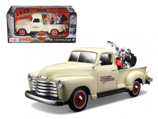 Maisto 1950 Chevy 3100 Truck and 2001 FLSTS Heritage Springer Motorcycle. 1/25, 1/24 scale. Real rubber tires, detailed interiors.