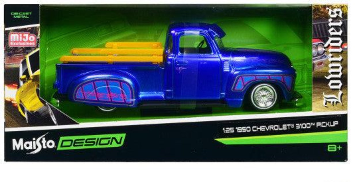 1950 Chevrolet 3100 Pickup Truck Lowrider Candy Blue in box. 1/25 diecast model. Lowriders Series. Officially licensed.