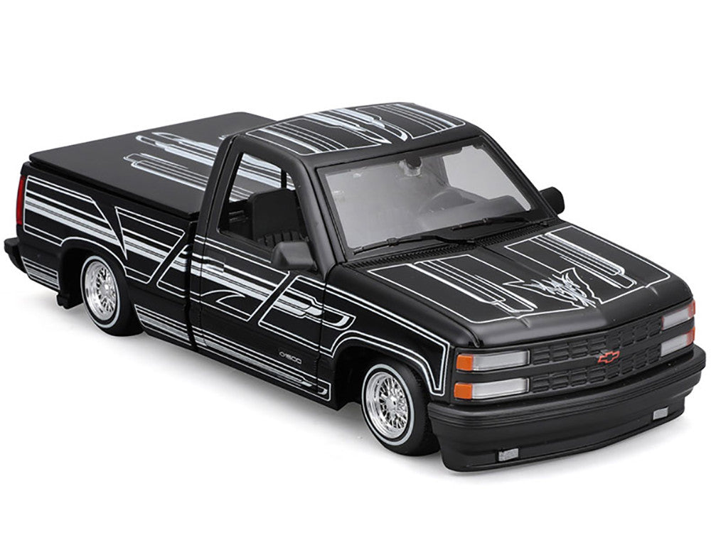 1993 Chevrolet 454 SS Pickup Truck Black with Graphics "Lowriders" "Maisto Design" Series 1/24 Diecast Model Car by Maisto