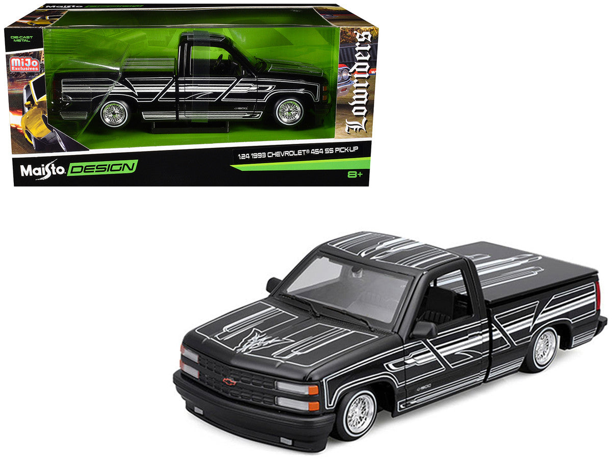 1993 Chevrolet 454 SS Pickup Truck Black with Graphics "Lowriders" "Maisto Design" Series 1/24 Diecast Model Car by Maisto