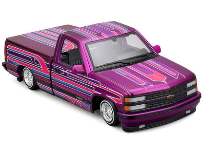 1993 Chevrolet 454 SS Pickup Truck Purple Metallic with Graphics "Lowriders" "Maisto Design" Series 1/24 Diecast Model Car by Maisto