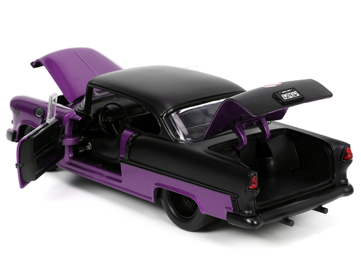 1955 Chevrolet Bel Air #24 Purple Metallic and Matt Black "Bigtime Muscle" Series 1/24 Diecast Model Car by Jada