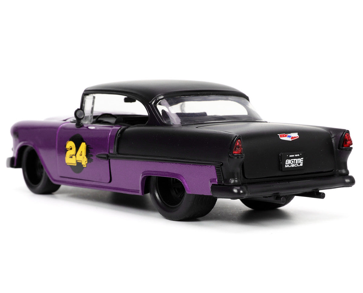 1955 Chevrolet Bel Air #24 Purple Metallic and Matt Black "Bigtime Muscle" Series 1/24 Diecast Model Car by Jada