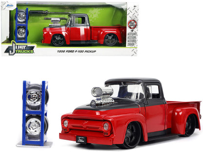 1956 Ford F-100 Pickup Truck Red and Dark Gray Metallic with Extra Wheels "Just Trucks" Series 1/24 Diecast Model Car by Jada