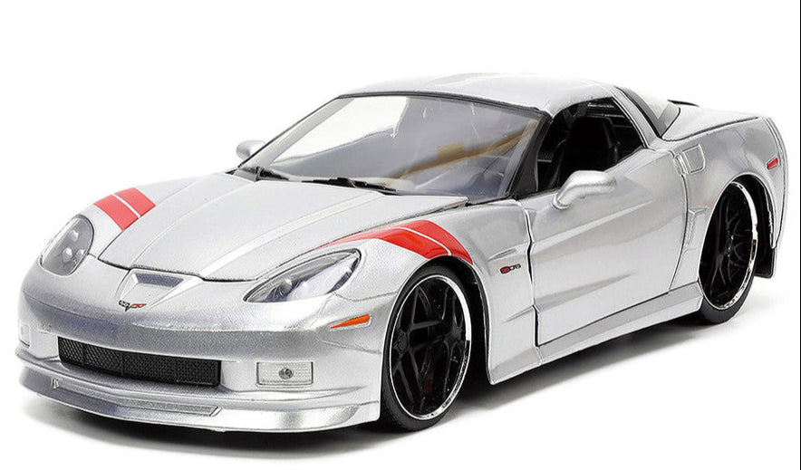 2006 Chevrolet Corvette Z06 Silver Metallic with Red Stripes "Bigtime Muscle" Series 1/24 Diecast Model Car by Jada
