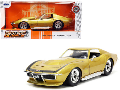 1969 Chevrolet Corvette Stingray ZL-1 Gold Metallic with Black Stripe "Bigtime Muscle" Series 1/24 Diecast Model Car by Jada