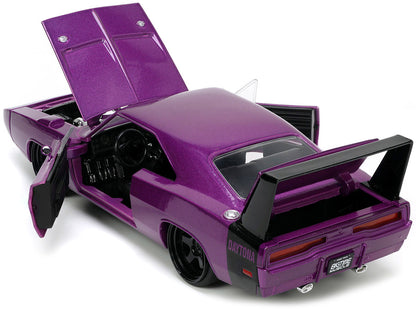 1969 Dodge Charger Daytona Purple Metallic with Black Tail Stripe "Bigtime Muscle" Series 1/24 Diecast Model Car by Jada